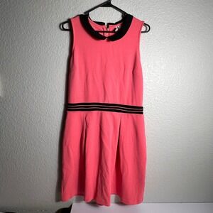 ELLE Womens Dress Black Collar Sleeveless Coral‎ Pink Party Career Medium M